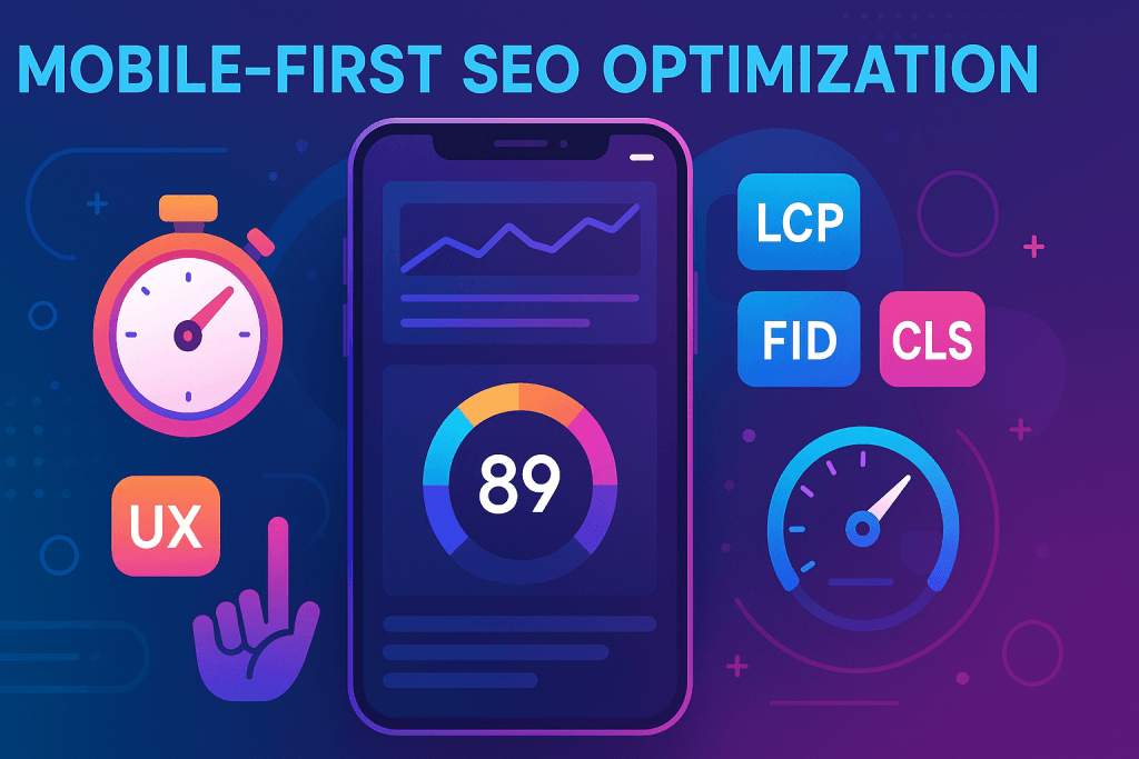 Afbeelding van mobielvriendelijke website en Core Web Vitals ter ondersteuning van een betere Google ranking en SEO optimalisatie