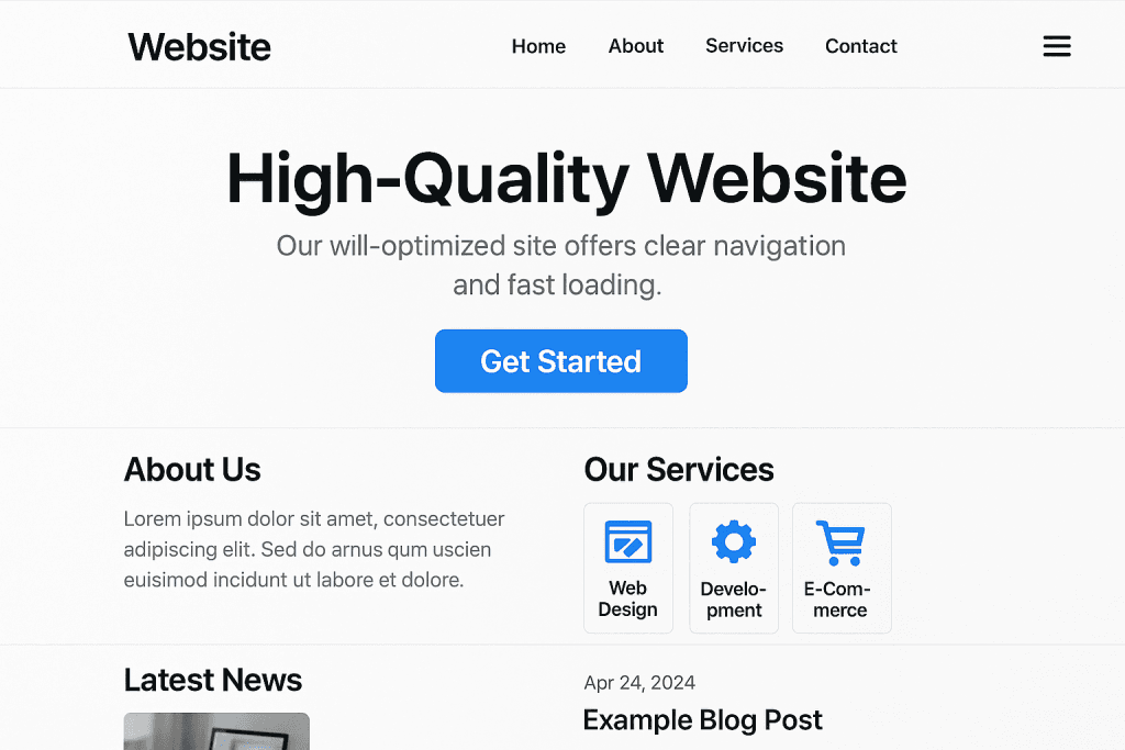 Screenshot van een goed geoptimaliseerde website met duidelijke navigatie en snelle laadtijd, als voorbeeld van efficiënte inzet van crawl budget