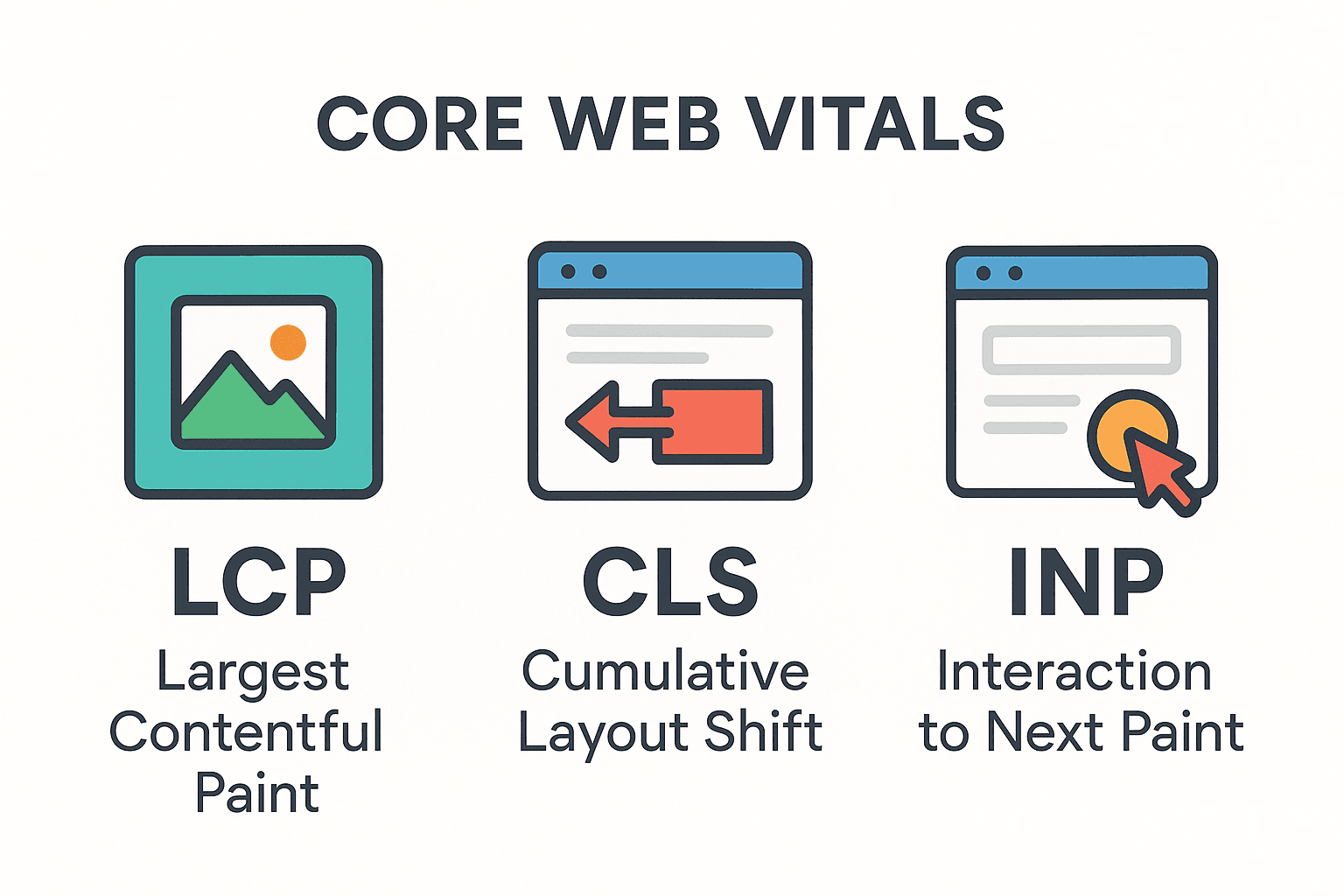 Infographic Core Web Vitals LCP CLS INP uitleg