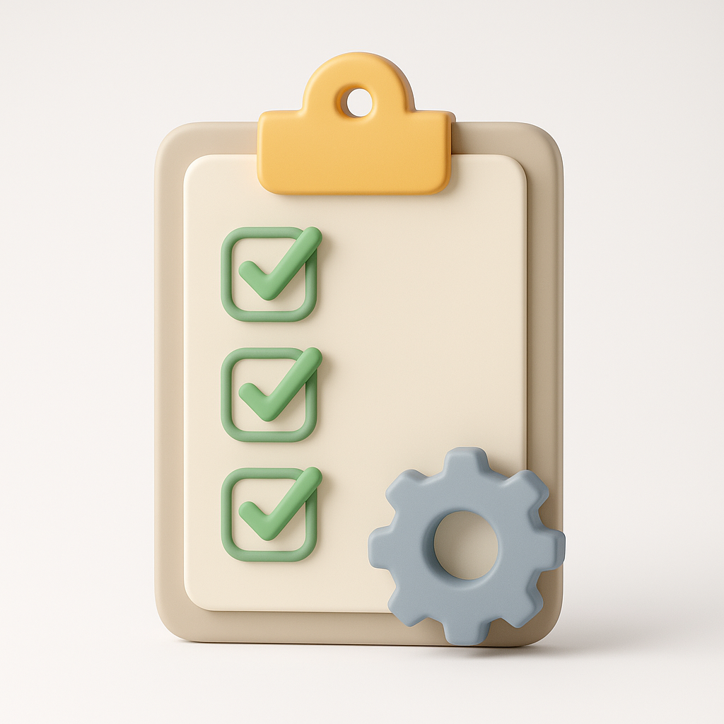 Checklist en tandwiel als symbool voor SEO diagnose en optimalisatie